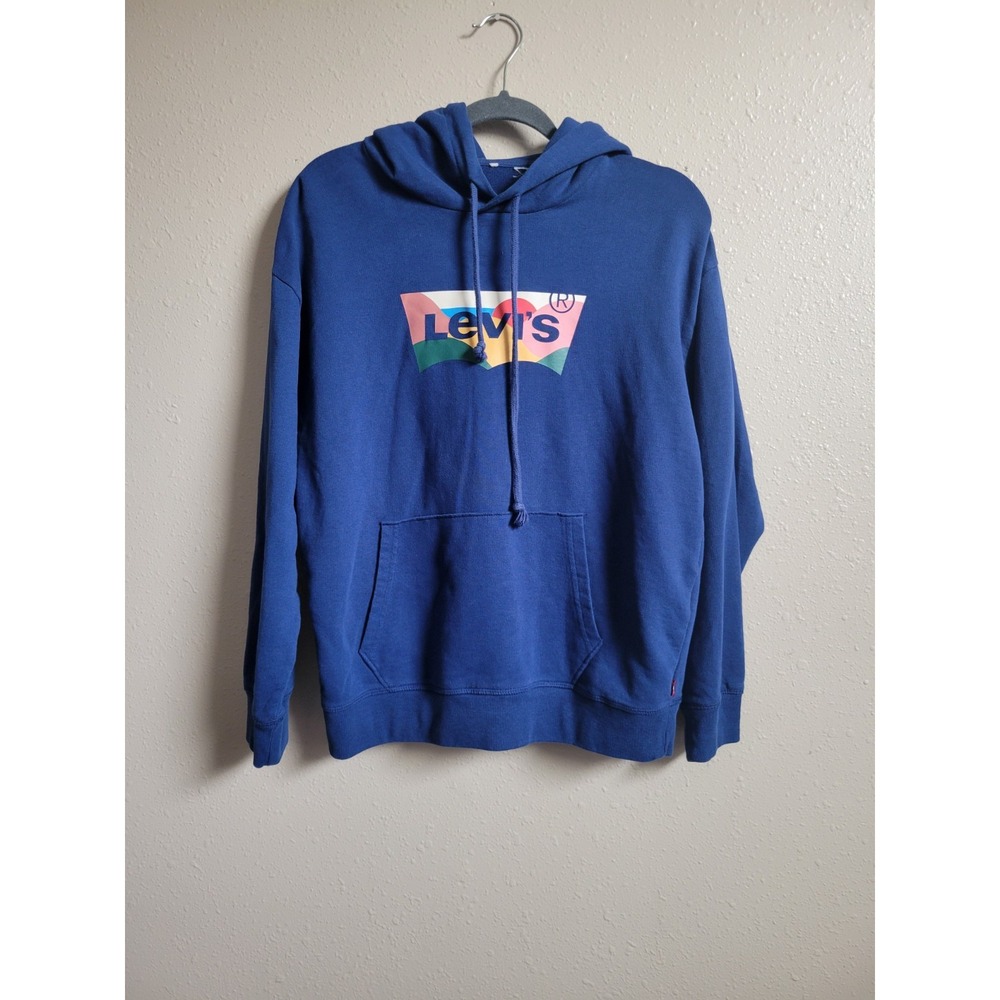 Levi's Womens Blue Multicolor Logo Hoodie Kangaroo Pocket Casual M
